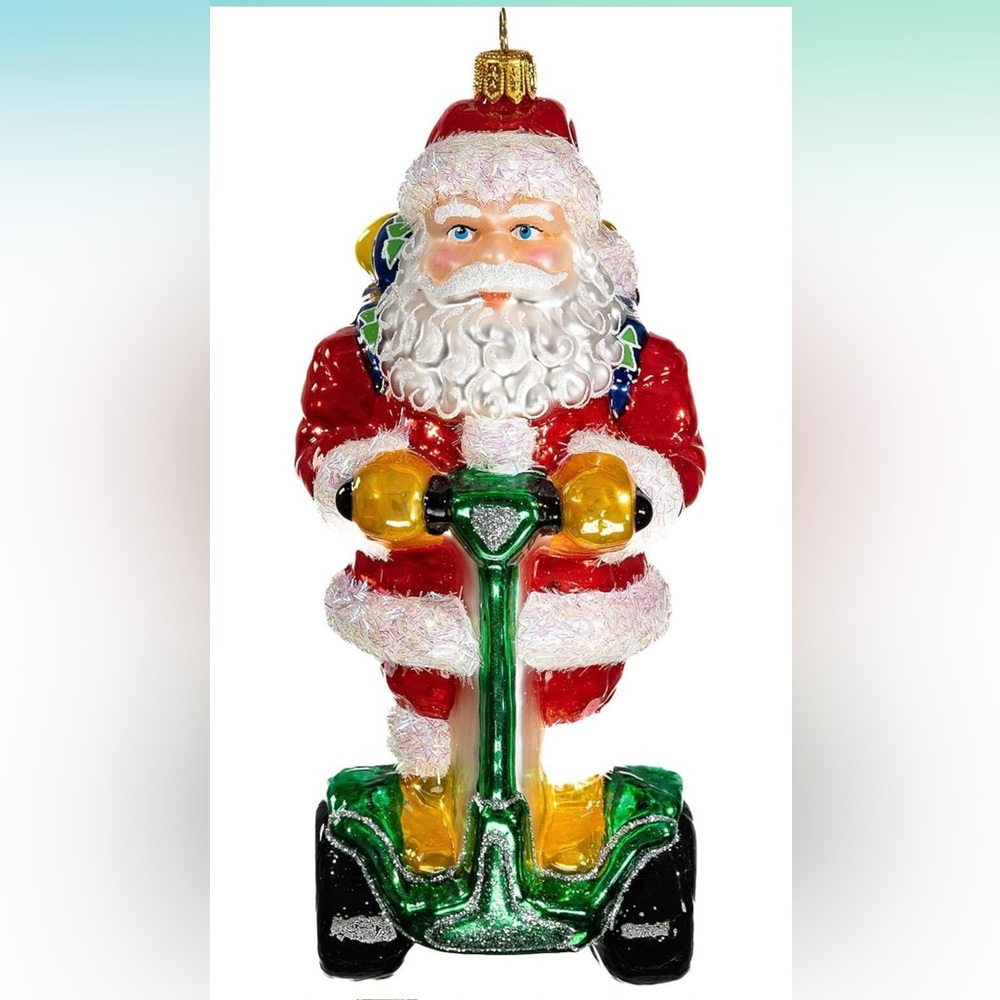 Holyart Santa on Segway Hand Blown Glass Christmas Tree Ornament